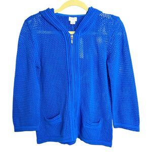 Vintage Jaclyn Smith blue crochet hooded cardigan size M